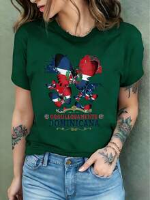Camiseta de manga corta para mujer con estampado de mariposas, un regalo conmemorativo patriótico, un regalo de cumpleaños - Casual de primavera/verano - Camiseta de mujer - Verde oscuro - Ver 6
