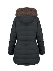 Risissida Women's Thick Down Jacket With Fur Hood, Plus Size Warm Coat For Autumn/Winter - Black (brown) - View 3