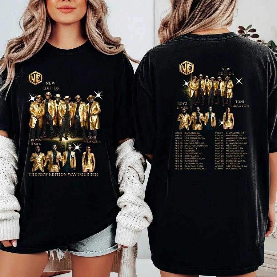 New Edition Way Tour 2026 Concert T-Shirt, Retro R&B Hip Hop Tee - Black - View 1