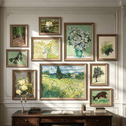 10/1pc Framed Vintage Green Gallery Wall Art Set Canvas Wall Art Posters For Room Home Decor Room Decor Aesthetic Room Decoration Stuff, Van Gogh Inspired Landscape,Optional Frame Room Decor Wall Decor Floral & Butterfly Prints, For Bedroom & Living Room Bathroom Decor Kitchen Decor Living Room Decor Bedroom Decor Office Decor