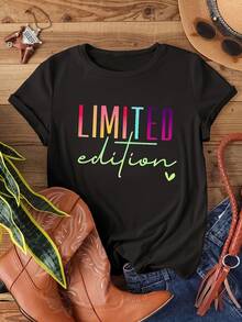 Women's T-Shirt With Lobster Print, Sailor Style With Blue Stripes, Short Sleeve, Round Neck, Casual Summer T-Shirt, Fashionable Youth Top - 黑色 - 查看 2