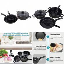 13pcs Cookware Set Pan Pot Non Stick Saucepans Frying Pan Cookware Set Glass Lid - View 2