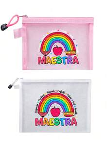 Maestra 字母圖案網格包，彩虹愛心設計透明化妝收納包，字母拉鍊化妝包，透明網格收納包盥洗包沙灘包禮物包，便攜化妝包，適用於化妝品收納與浴室整理，教師節禮物包，送給老師的禮物，送給她的老師母親朋友的禮物，生日母親節復活節畢業季返校季教師節聖誕節及宿舍旅行度假必備，畢業禮物返校禮物姊妹禮物最佳教師禮物 - 彩色 - 查看 20
