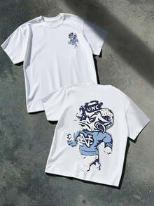 Camiseta Casual UNC Tar Heels con Doble Estampado, 100% Algodón, Diseño de Mascota Azul y Blanco, Camiseta de Manga Corta - Blanco - Ver 6