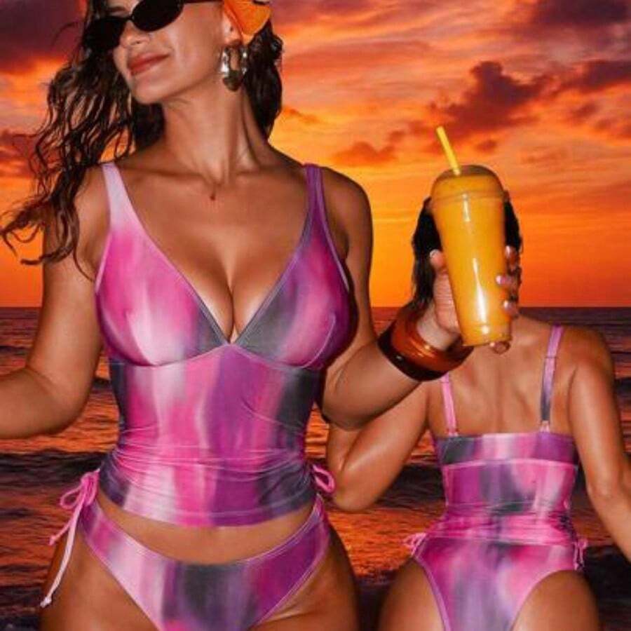 Swim  Sexy Leopard Print Camisole & Bikini Top For Women, Summer Beach Vacation,Beach Vacation 2026 New Women's Swimwear ArrivalFor School,Suitable For Holiday, Date, Afternoon Tea, Western, Cruise, Beach, Island, Road Trip, All Seasons, Music Festival, Boho Vacation,Bohemian Vacation, Chill Autumn ,Western Boho ,Elegant Dress For Women Lively Holiday Colorful Prints Boho Curve Bathing Suit Set Beach Swimsuit Swimsuits For Woman Curve Sexy Tankini Swimsuit Curve Beachwear - Rosa Fucsia - Ver 1