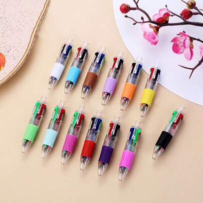 5pcs/Set Mini 4-Color Ballpoint Pens, Cute Student Mini Multi-Color Pens, Push-Button Style Colorful Pens For Stationery (Random Style)