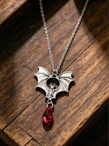 1 Peça Colar Vintage Estilo Gótico com Pingente de Morcego, Tema Escuro, Morcego Vampiro com Gota Vermelha Colar Gargantilha Ajustável, Acessórios de Joias Estilo Punk Perfeito para Uso Diário de Homens e Mulheres, Presentes para Festa de Halloween - Multicolorido - Visão 1
