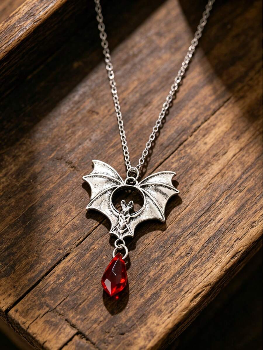 1 Peça Colar Vintage Estilo Gótico com Pingente de Morcego, Tema Escuro, Morcego Vampiro com Gota Vermelha Colar Gargantilha Ajustável, Acessórios de Joias Estilo Punk Perfeito para Uso Diário de Homens e Mulheres, Presentes para Festa de Halloween - Multicolorido - Visão 1