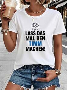 Talla Grande - Talla Grande - LET THE TIMM DO IT Camiseta de talla grande con estampado de letras para mujer, Top casual de manga corta y cuello redondo para verano y primavera, Ropa de mujer - Blanco - Ver 2