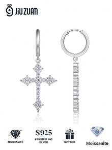 Bông tai bạc 925 đính đá Moissanite, thiết kế hình thánh giá, không gây dị ứng, quà tặng cho Ngày Valentine, Ngày của Mẹ, đám cưới, lễ đính hôn, sinh nhật, kèm hộp quà và giấy chứng nhận. - Bạc - Xem 2