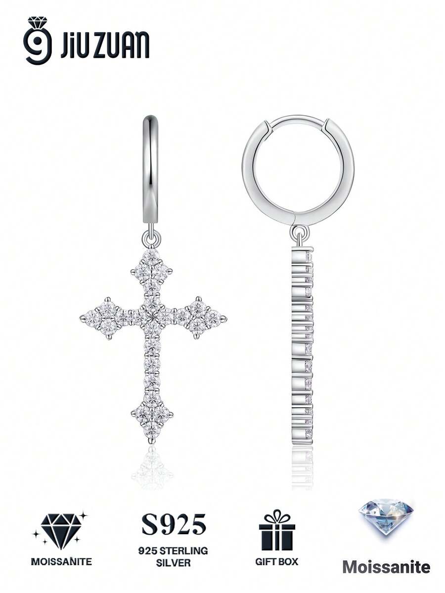 Bông tai bạc 925 đính đá Moissanite, thiết kế hình thánh giá, không gây dị ứng, quà tặng cho Ngày Valentine, Ngày của Mẹ, đám cưới, lễ đính hôn, sinh nhật, kèm hộp quà và giấy chứng nhận.