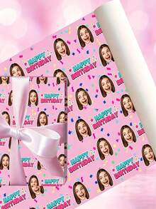 Papel de regalo personalizado con foto de cara divertida, papel de regalo personalizado con cara, múltiples colores, papel de regalo de cumpleaños, aniversario, rollo de papel de regalo con tu foto - Multicolor - Ver 1