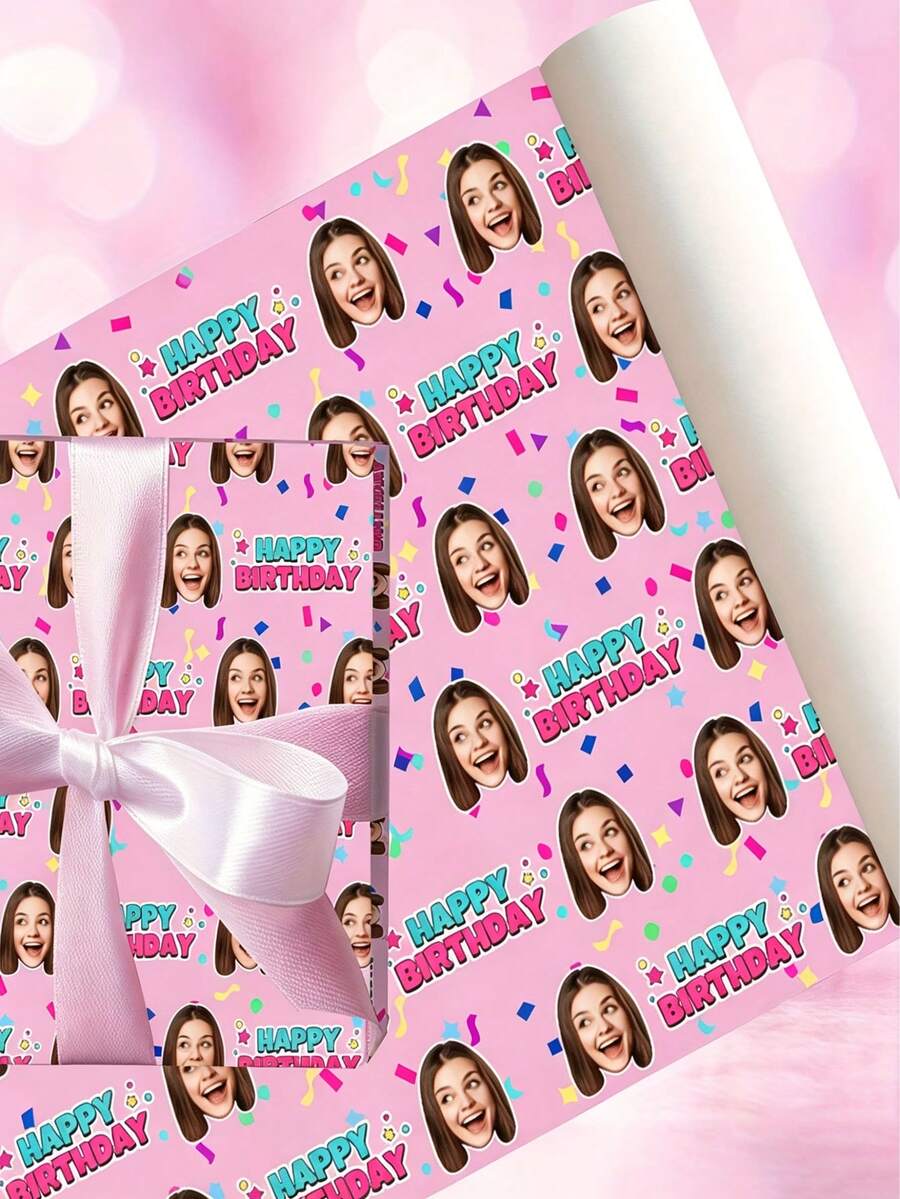 Papel de regalo personalizado con foto de cara divertida, papel de regalo personalizado con cara, múltiples colores, papel de regalo de cumpleaños, aniversario, rollo de papel de regalo con tu foto - Multicolor - Ver 1