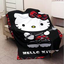 SANRIO 1pc Comfortable Punk Style Hello Kitty Pink Plaid Flannel Blanket, Soft Polyester Knitted Design, Versatile Use, Machine Washable, Ideal Gift For Home, Travel, Outdoor, All Seasons - Cozy Throw Blanket For Sofa, Bed, Office, Car - Multicolor - View 5