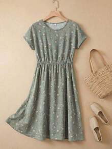 Vestido midi de manga corta, cuello redondo y corte holgado para mujer, adecuado para el verano - Multicolor 7 - Ver 7