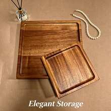 1pc Multipurpose Square Serving Tray, Reusable, Made Of Rosewood, For Snacks, Desserts And Daily Kitchen Use At Home - View 4