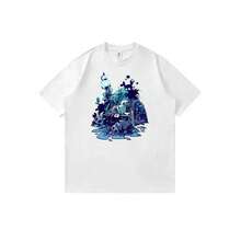 Camiseta unisex de manga corta informal de verano con estampado de dibujos animados de Hollow Knight: El Caballero Descansando (Arte Y2K). - Blanco - Ver 1