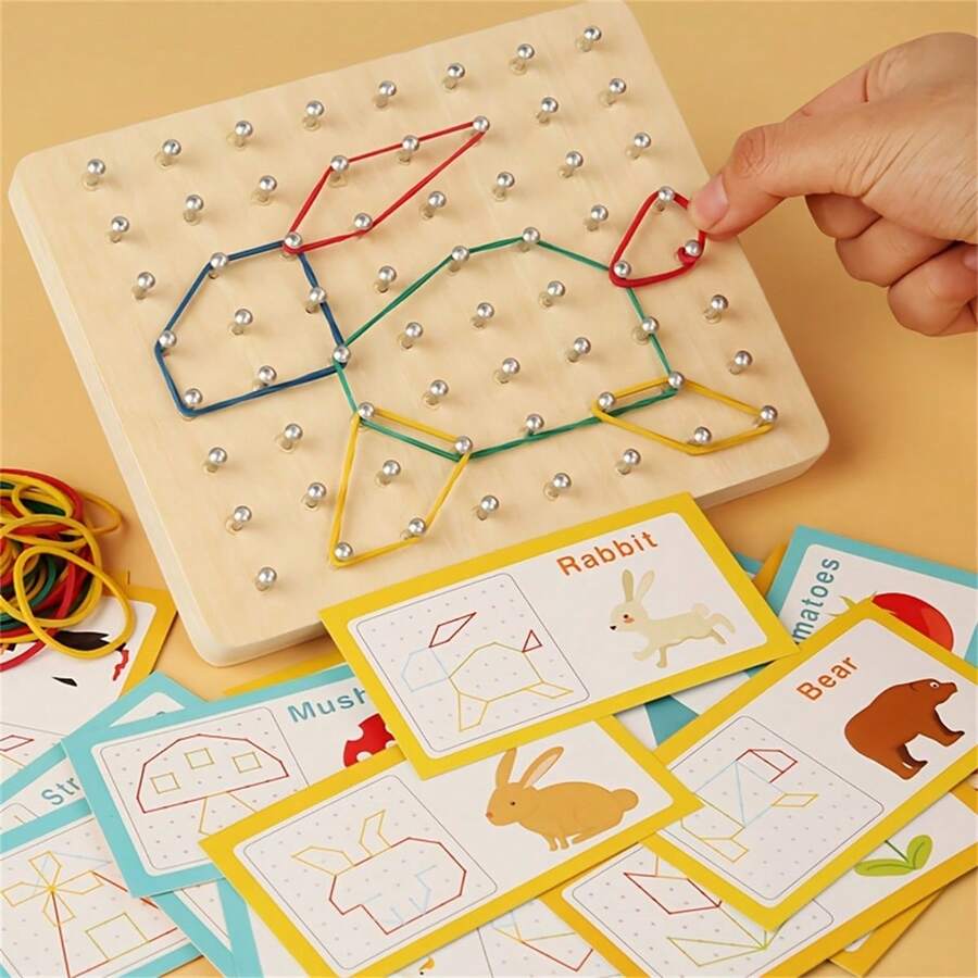 Wooden Geometric Math Puzzle Toys Set With Pegboard, Developing Children's Thinking, Spatial Orientation, Creativity And Imagination - Multicolor - View 1