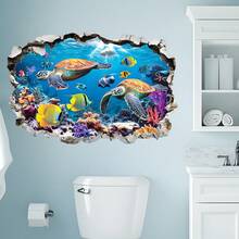1 buah Stiker Dinding Bawah Air 2D dengan Efek Dinding Retak, Menampilkan Penyu Laut & Ikan Tropis, Menciptakan Pengalaman Visual yang Fantastis - beraneka warna - View 2