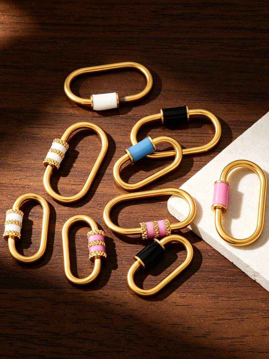 1个18K镀金不锈钢珐琅U型螺丝锁扣登山扣连接器,适用于DIY珠宝制作材料、手链、项链配件、钥匙扣等。 - U型螺絲扣 - 查看 1
