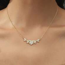 1 pieza Collar con colgante de flor y hoja de diseño curvo minimalista con incrustaciones de cobre y circonita sintética, adecuado para uso diario de mujeres y como regalo - Multicolor - Ver 1