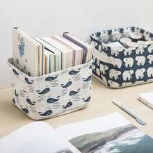 1pc Handle Printed Storage Basket, Waterproof Desktop Organizer Box, Fabric Closet Storage Bin, Suitable For Home Decor, Bedroom, Dorm And Office, Cute Desktop Sundries Storage Bucket - Green - View 6