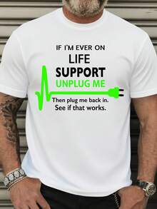 Camiseta Casual de Cuello Redondo para Hombre de Tallas Grandes" "Si Necesito Soporte Vital, Desconéctame y Vuelve a Conectarme. Vamos a Ver Si Esto Funciona." Camiseta de Manga Corta con Eslógán, Disponible en Tallas Grandes - Negro - Ver 7