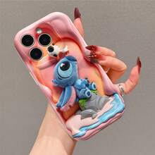 Disney Stitch And Angel Phone Case, Official Disney Lilo & Stitch Character Design, Cute Couple Stitch And Angel With Scrump Protective Cover. Compatible With IPhone 17, 16, 15, 14, 13, 12, 11 Pro Series, Featuring Plush-Style Stitch, Angel, And Scrump Against A Pink Floral Background, Perfect For Disney Fans And Couple Lovers To Showcase Their Favorite Characters, Ideal For Birthdays, Holidays, Anniversaries, Graduation Gifts, Or Any Special Occasion To Surprise Family, Friends, Classmates, And Loved Ones. - 白色 - 查看 3