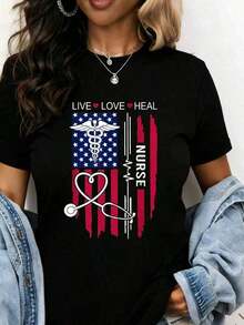 Camiseta de manga corta con cuello redondo para mujer, hecha de tela 100% algodón puro, suave y con caída fluida, adecuada para uso diario, oficina, escuela, vacaciones, camping, de estilo versátil, que hace que tu verano sea más vibrante y colorido. - Negro - Ver 6