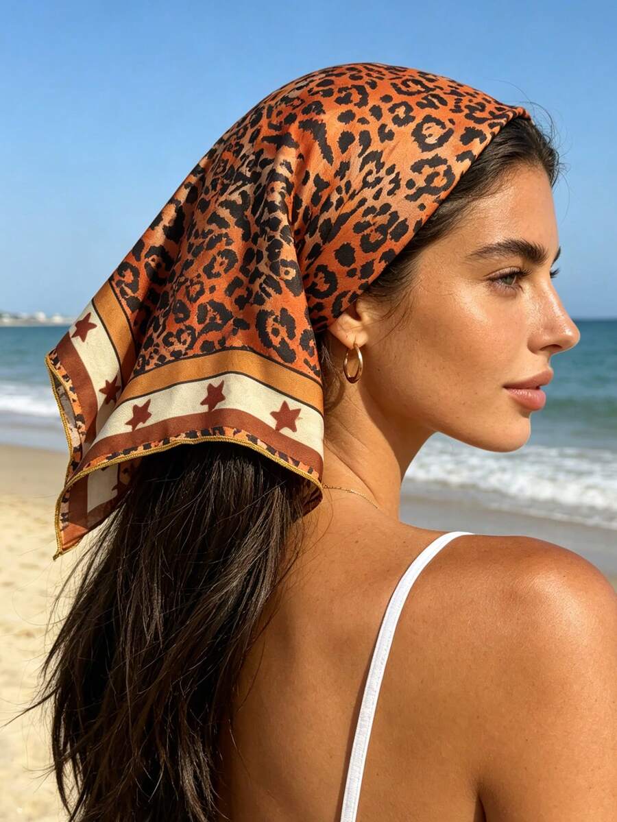 1 st Gatumode Strand Orange Leopardmönster Stjärna Triangulär Halsduk Sommar Håraccessoarer Strandhårband Semester Pannband Dam Bandana - Bränd Orange - Visa 1