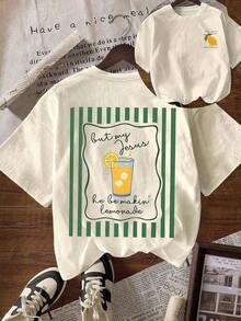 [100% Cotton] TaggedThreads Jesus Lemonade T-Shirt, But My Jesus Is Making Lemonade, Women's Graphic Tee, Casual Short Sleeve Crew Neck T-Shirt, Comfortable Summer, Autumn And Winter Styles - Unisex Everyday Wear For Women And Men For Campus - 杏色 - 查看 7