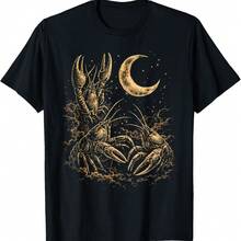 Three Crawfish Moon Galaxy Space Retro Animal T-Shirt - Black - View 1