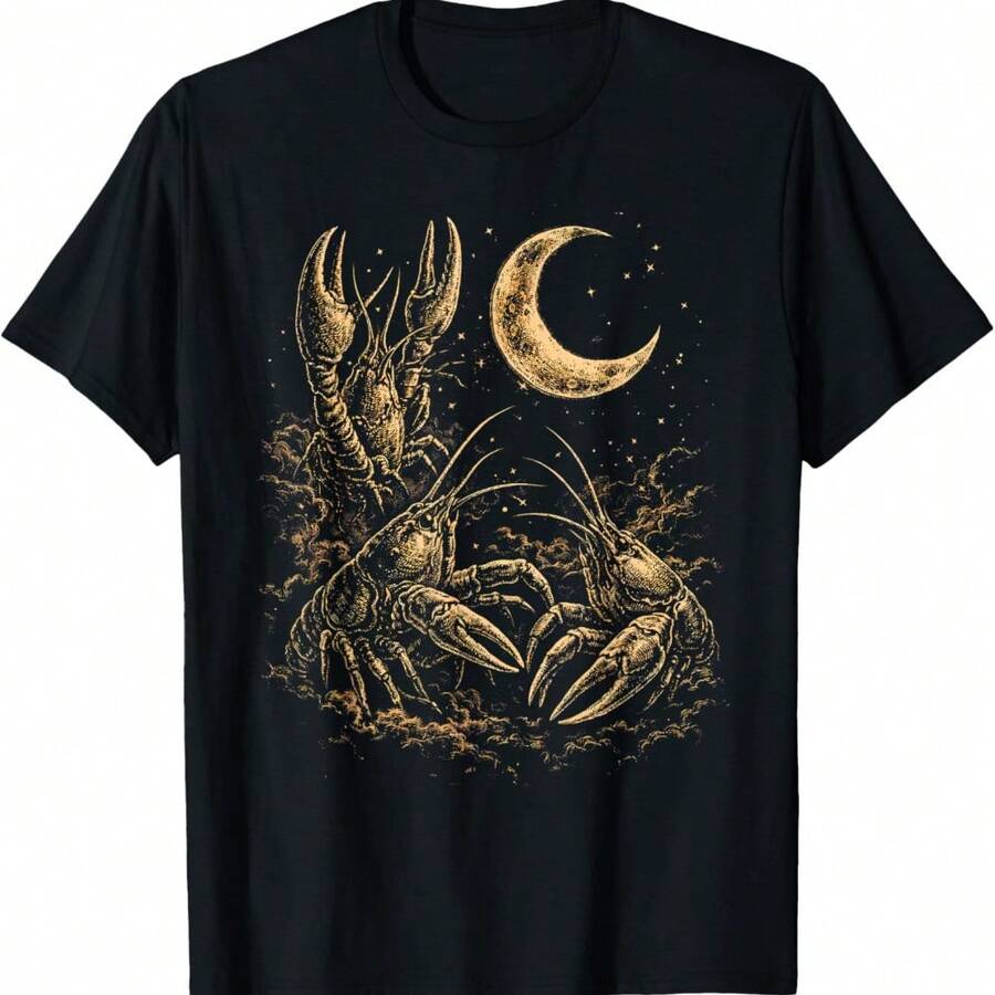 Three Crawfish Moon Galaxy Space Retro Animal T-Shirt - Black - View 1