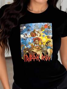 Surreal Fantasy With Cheerful Faces, Smiling Suns, And Mysterious Symbols That Evoke Emotions Of Fun And Mystery. A Modern, Comfortable, And Eye-Catching Women's T-Shirt For Everyday Wear. - 黑色 - 查看 8