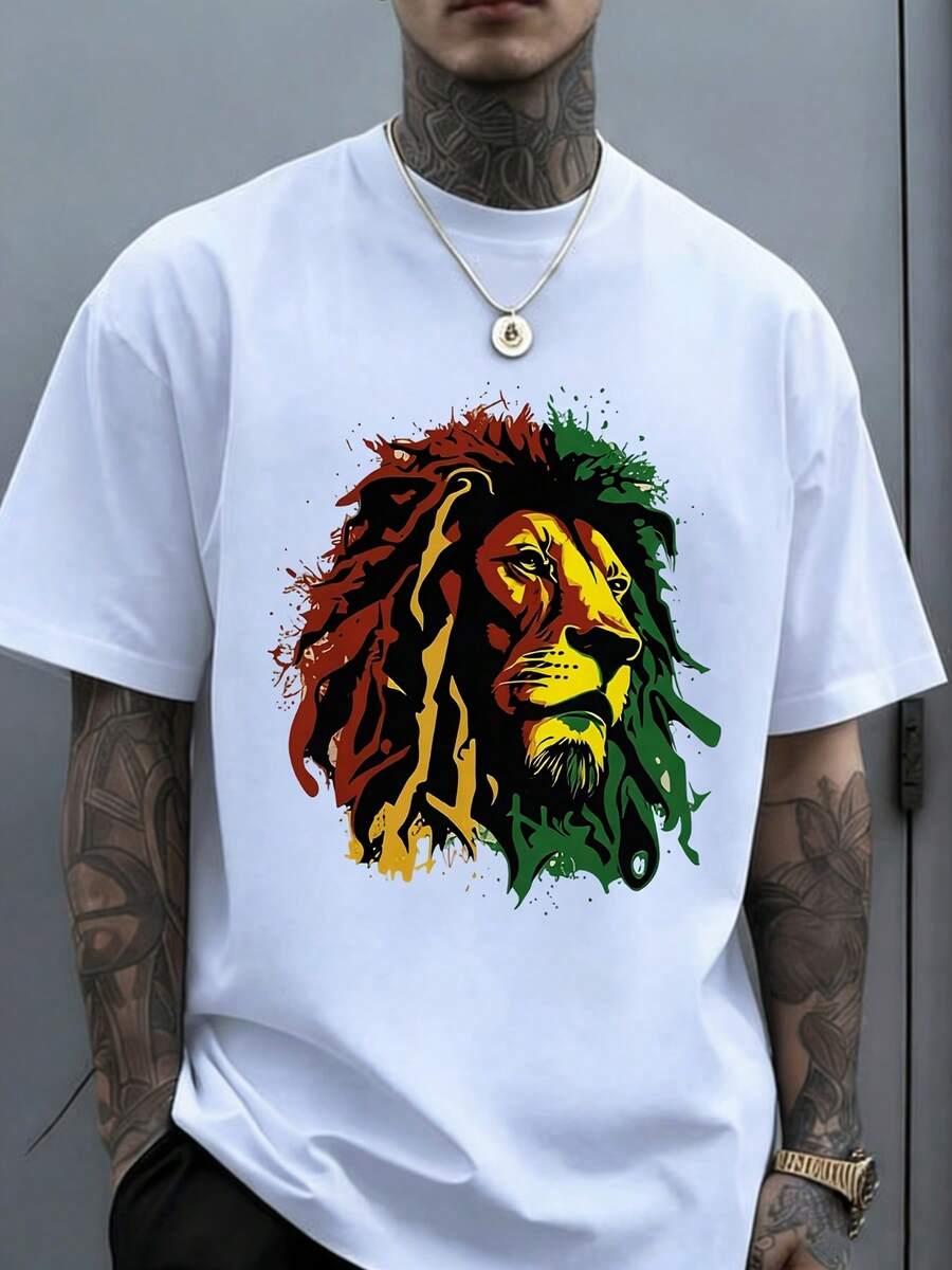 Camiseta de música reggae con diseño de León de la Jamaica y bandera , camisetas de mujer, blusas de mujer, blusas casuales para mujer, atuendo de fiesta, estilo urbano, atuendo para actividades al aire libre y vacaciones, ropa para clima cálido, camisetas de verano. - Blanco - Ver 1