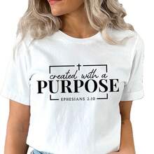 Camiseta para Mujer con la Frase 'Created With A Purpose Bible', Camiseta Holgada de Cuello Redondo - Negro - Ver 6