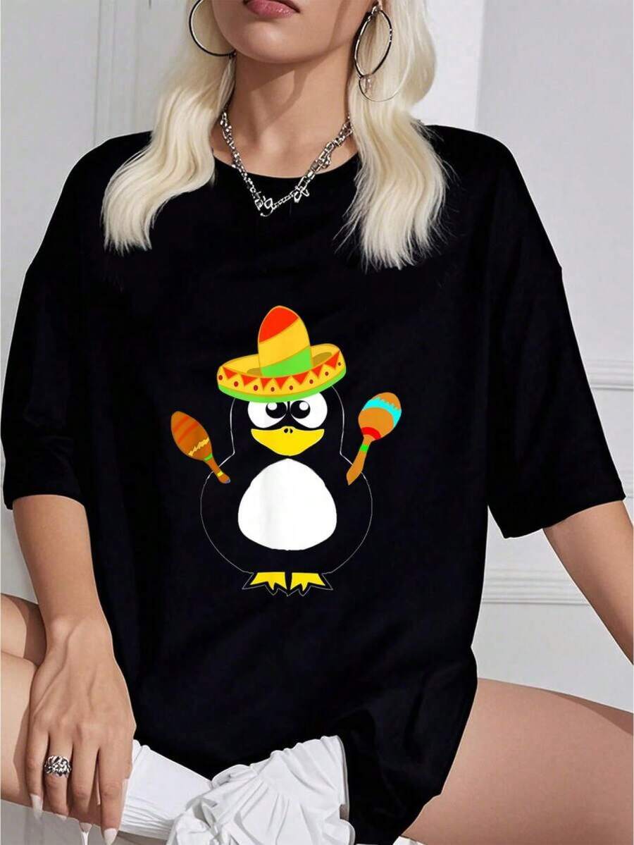 Wildebeest Costume, Hat, Mexican Water Bird, Maraca T-Shirt, New Style 2026, Women's T-Shirt, Summer Print, Fashion T-Shirt, SPJI Women's T-Shirt - 黑色 - 查看 1