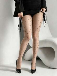 Pantimedia de mujer súper delgada con estampado de lunares en forma de corazón, color negro, medias altas transpirables y cómodas, calcetines elásticos adelgazantes, elegantes y de moda para uso diario, al aire libre, casual, fiesta, hogar, vacaciones, citas - Multicolor - Ver 13