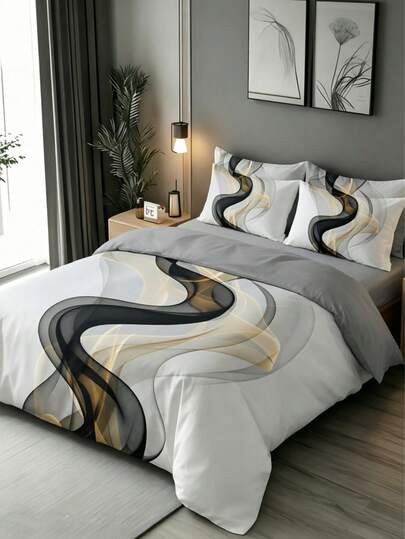 3Pcs Minimalist Modern Abstract Wavy Line Print Duvet Cover Set ,Pillow Cover Pattern Is Random ,Duvet Cover Set (1 Duvet Cover + 2 Pillowcase Without Pillow Insert), Bedding Set, Soft Warm And Cozy Bedding Set For Bedroom, Guest Room, Dormitory Decoration Soft Skin-Friendly