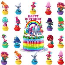25 Peças Novos Presentes de Festa de Aniversário Troll, Decorações de Bolo, Enfeites de Festa, Decorações de Ambiente de Aniversário - Multicolorido - Visão 5