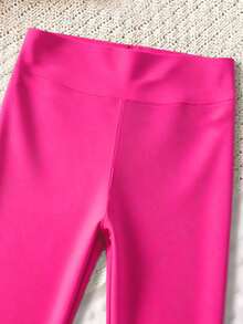 3pcs Girls' Solid Color High Waist Leggings, Skinny Fit Shark Printed Yoga Pants, Comfortable Tight Bottoms For Young Girl - Hot Pink - View 4