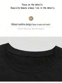 Camiseta con Estampado de Letras de Dibujos Animados para Mujer - Diseño Atrevido, 1 Pieza, Camiseta de 200g de Fibra de Filamento de Poliéster Resistente, Estilo Casual, Material Duradero, Blusa Elegante, para Amantes de la Moda - Negro - Ver 4