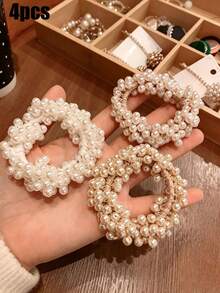 1/4件裝彩色全珠髮圈，時尚女款珠飾髮帶，甜美清新珠飾馬尾髮圈，可愛彈性橡膠髮圈，精美百搭日常髮飾，適合復活節、母親節、畢業季、生日、伴娘派對、暑假、節日聚會的完美禮物 - 彩色 - 查看 14
