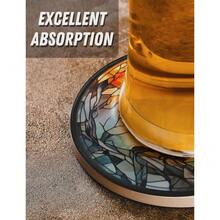 6pcs Absorbent Crow Coaster Set, Colorful Glass Style Crow Print Ceramic Coasters, Non-Slip Cork Base, Perfect For Gothic Home Decor And Housewarming Gifts - Black - View 4