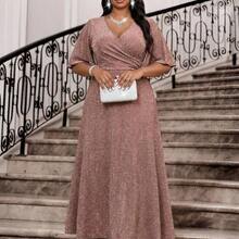 Fleurora Plus Size V-Neck Ruched Waist Elegant Party Dress Rose Gold Dress Elegant Elegant Wedding Guest Dress Elegant Woman Clothing Elegant Dress, Summer Dresses  Women Party Dress Elegant Curve Elegant Dress Mother Of The Bride Dress Plus Size - Caqui - Ver 7