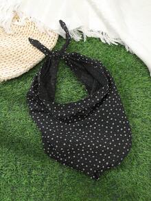 1pc Minimalist Ditsy Floral Black Background Bandana/Scarf, Versatile For Beach,Travel,Party - Black - View 5