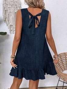 Elouméa Vestido sin mangas de unicolor, simple y diario, para vacaciones y playa - Azul marino - Ver 2