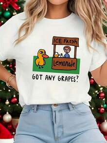 Conjuntos de Vacaciones para Mujer, Camiseta de Mujer, OT ANY RAPES, Divertida y Energética, Casual, para Fiesta de Verano, Diseño Duck Lemon Stand, Rapes, Du, Camiseta Blanca de Manga Corta con Cuello Redondo Estampada - Lavable a Máquina, Estilo Casual, Ajuste Cómodo, Diseño Moderno Y2Y - Conjuntos de Primavera para Mujer, Ropa de Verano, Blusas de Verano |   Diseño exquisito |   Suelto y cómodo |   Fácil de combinar | - Blanco - Ver 1