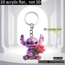 1 pieza Lindo llavero de acrílico de Stitch, llavero práctico brillante y hermoso, regalo de vacaciones, decoración, llavero de coche, mochila, cartera - Multicolor - Ver 6