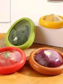 4/8pcs Clear Silicone Sealed Storage Box, Fruit Vegetable Saver With Lid For Onion Half, Reusable Fridge Container, Leak-Proof Food Preservation Box For Kitchen Refrigerator - Red + yellow + green + brown - 查看 10